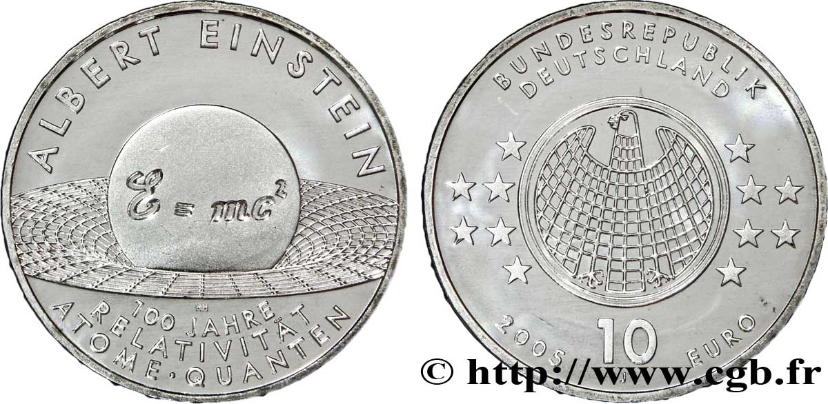 GERMANY 10 Euro ALBERT EINSTEIN - CENTENAIRE DE LA RELATIVITÉ tranche A 2005 MS63