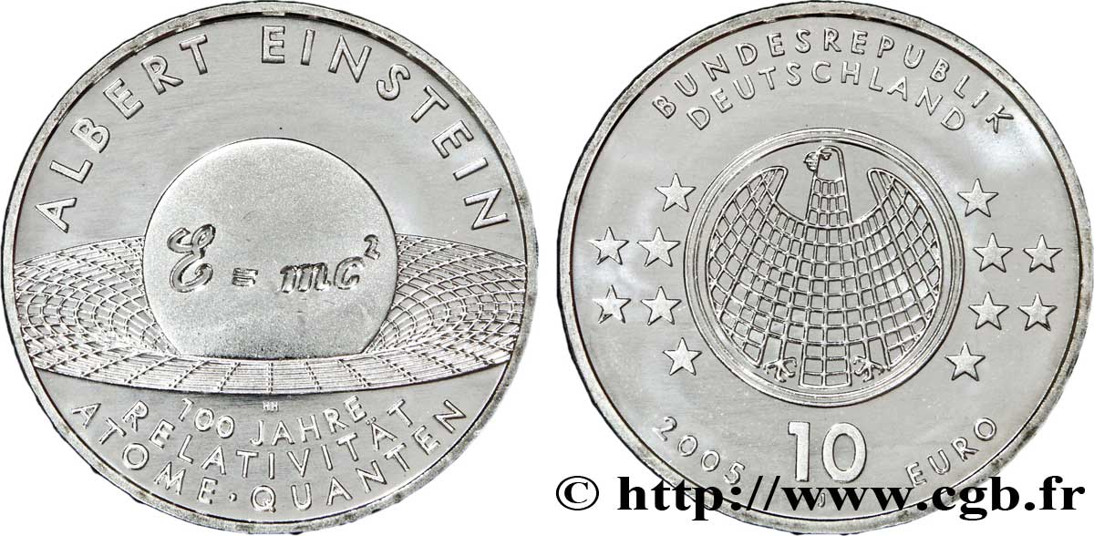 GERMANY 10 Euro ALBERT EINSTEIN - CENTENAIRE DE LA RELATIVITÉ tranche B 2005 MS63