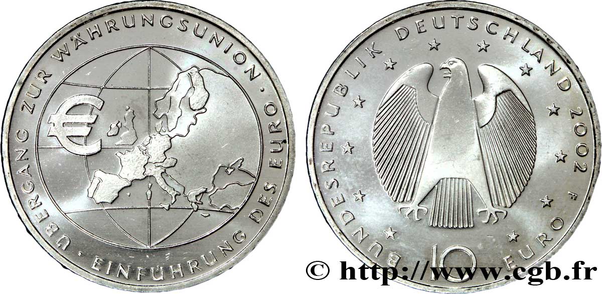GERMANY 10 Euro INTRODUCTION DE L EURO tranche B 2002 MS63