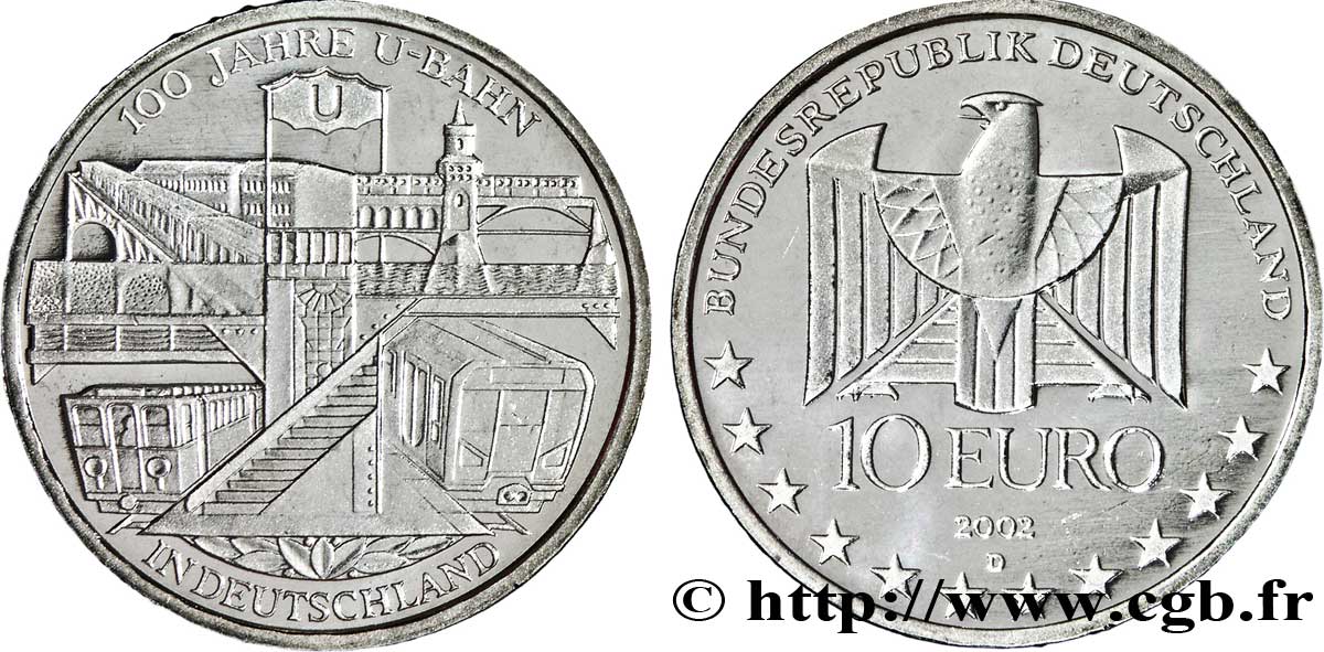 GERMANY 10 Euro CENTENAIRE DU MÉTRO EN ALLEMAGNE tranche B 2002 MS63