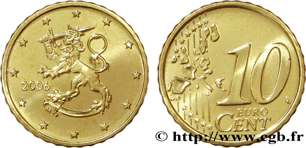 FINLANDIA 10 Cent LION HÉRALDIQUE 2006 MS63
