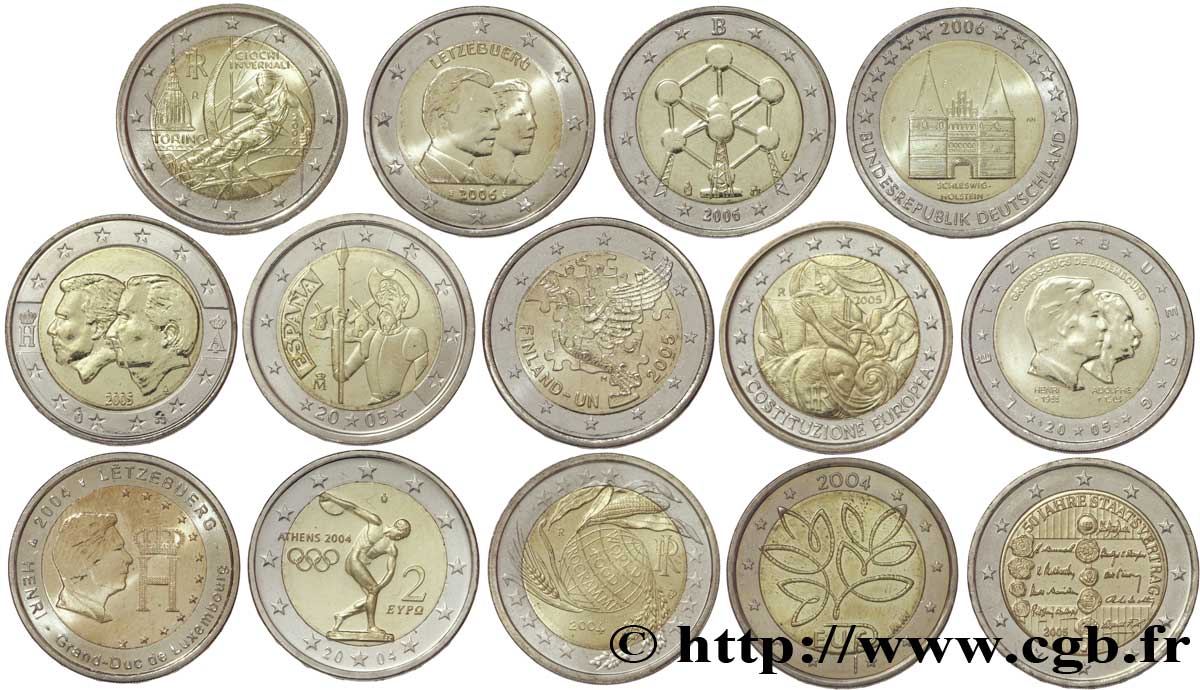 EUROPA LOT les 14 pièces de 2 euro commémoratives (Vatican et Saint-Marin exclus) n.d.