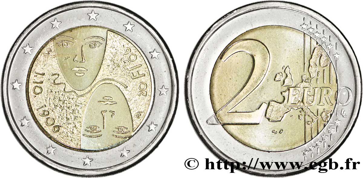 FINLANDIA 2 Euro 100 ANS DU SUFFRAGE UNIVERSEL ET ÉGALITAIRE 2006 SC
