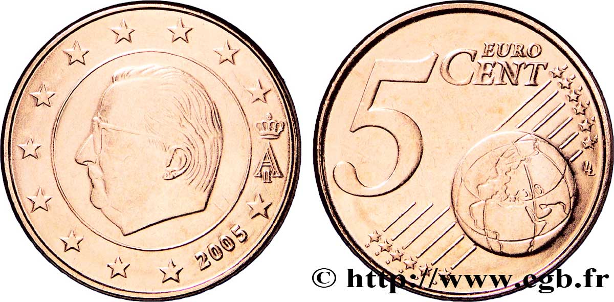 BELGIUM 5 Cent ALBERT II 2005 MS63