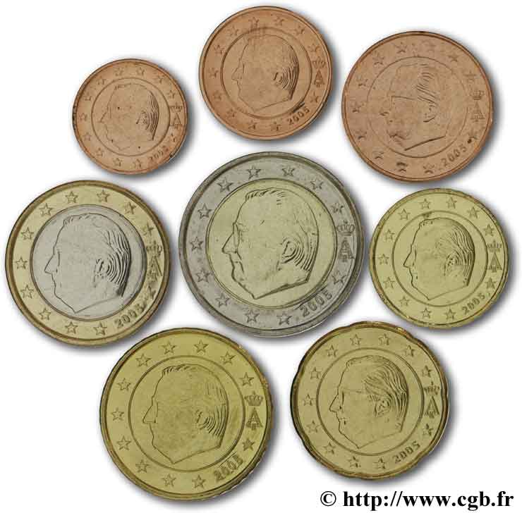 BELGIUM LOT DE 8 PIÈCES EURO (1 Cent - 2 Euro Albert II) 2005 MS63