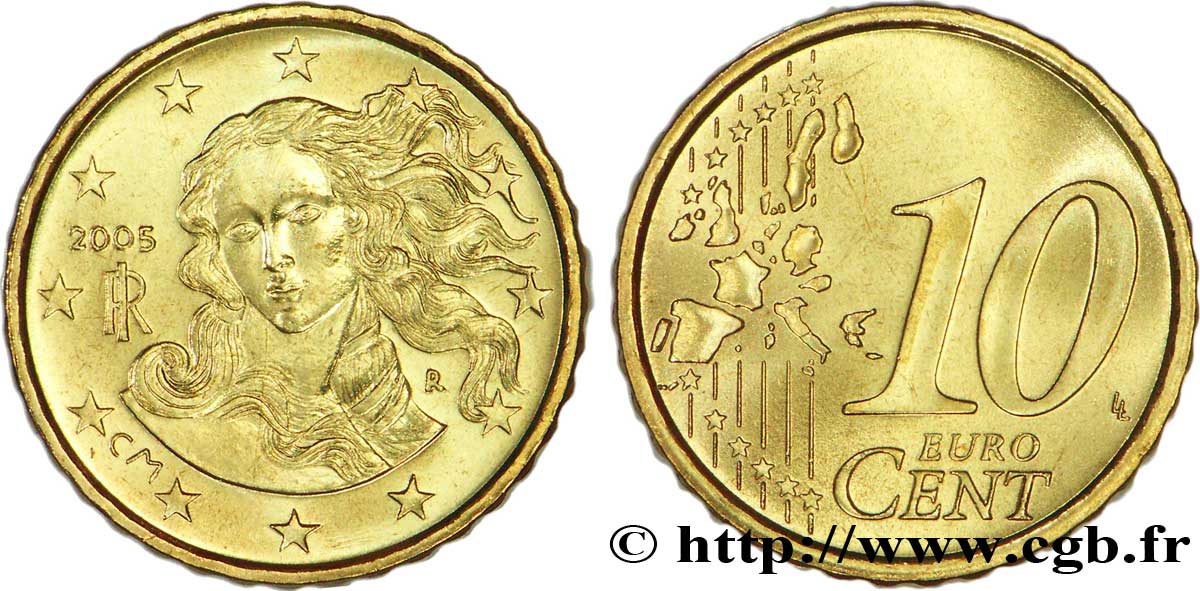 ITALIA 10 Cent BOTTICELLI 2005 MS63