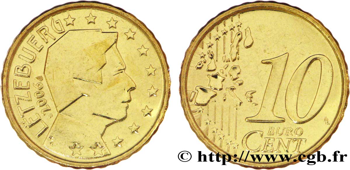 LUXEMBOURG 10 Cent GRAND DUC HENRI 2006 MS63