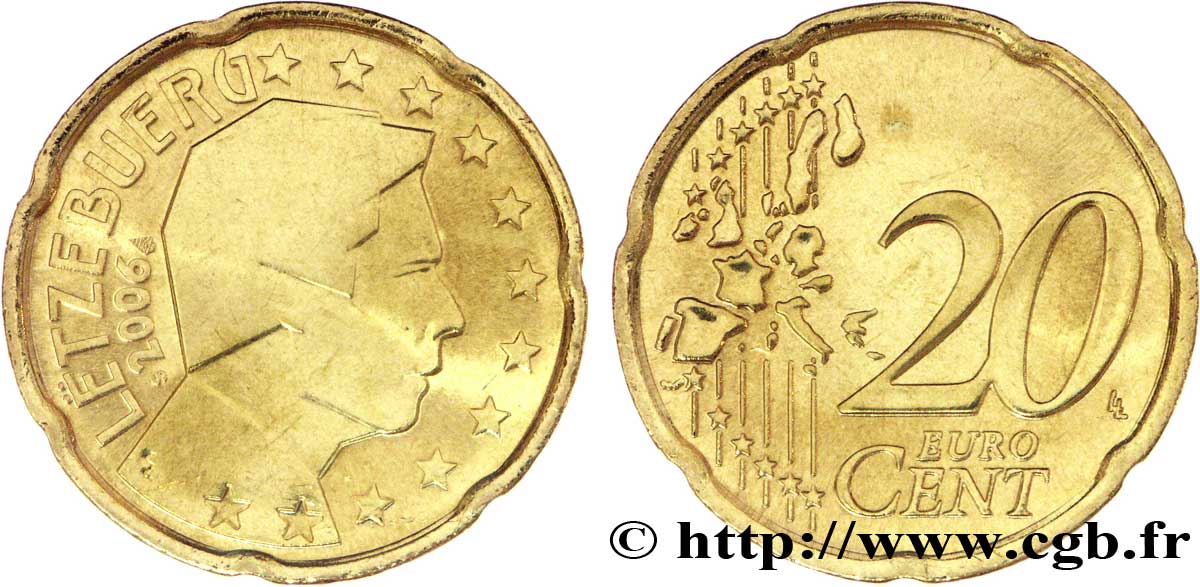 LUXEMBOURG 20 Cent GRAND DUC HENRI 2006 MS63