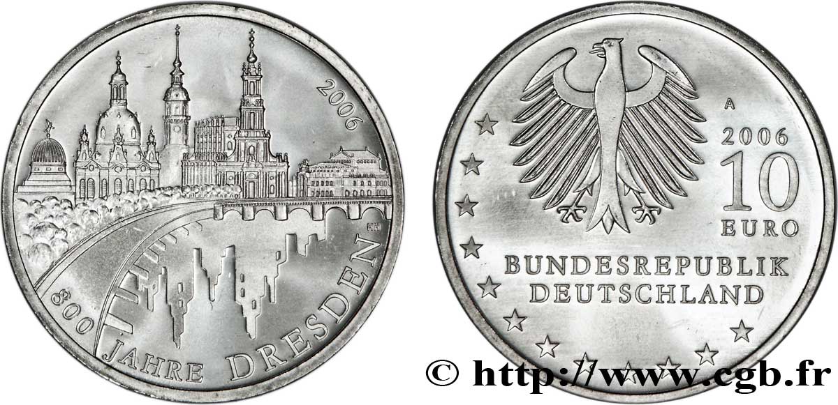 GERMANIA 10 Euro 800 ANS DE DRESDE tranche A 2006 MS64