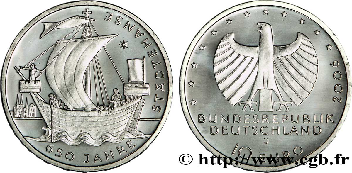 GERMANY 10 Euro 650 ANS DES VILLES HANSÉATIQUES tranche A 2006 MS63
