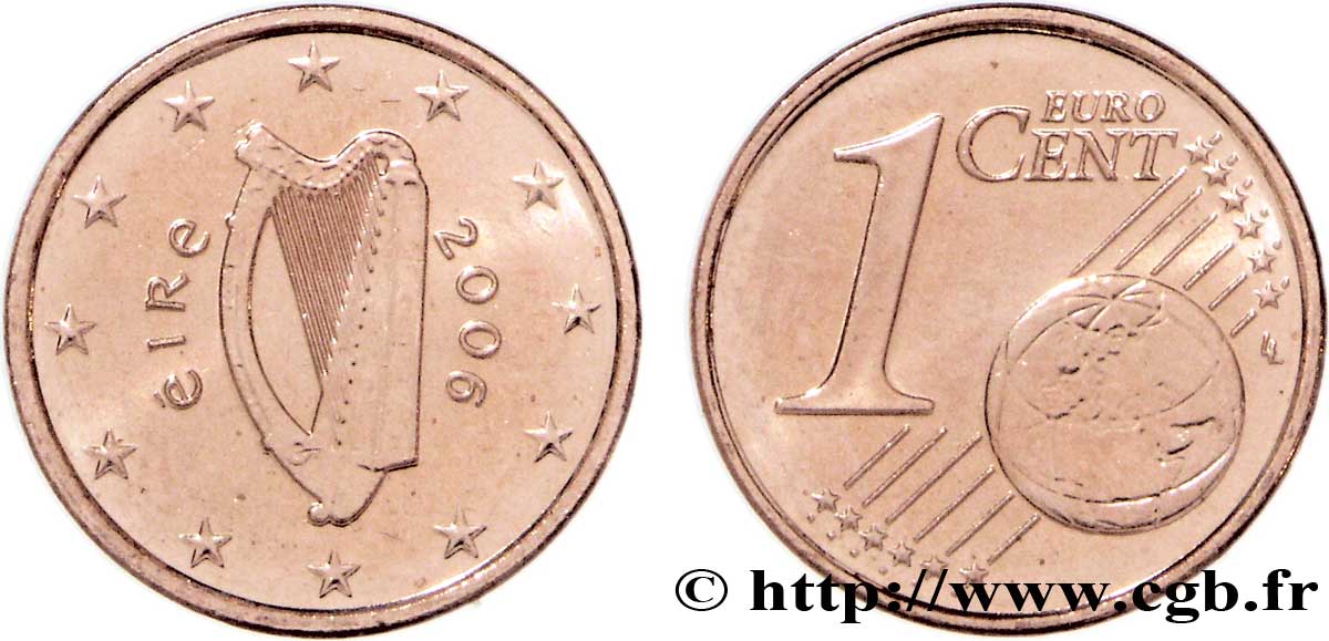 IRELAND REPUBLIC 1 Cent HARPE 2006 MS63