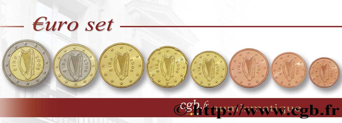 IRLANDE LOT DE 8 PIÈCES EURO (1 Cent - 2 Euro Harpe) 2006 SPL63