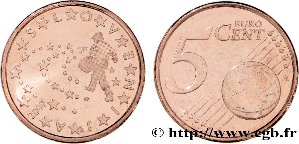 SLOVENIA 5 Cent SEMEUR D’ÉTOILES 2007 MS63