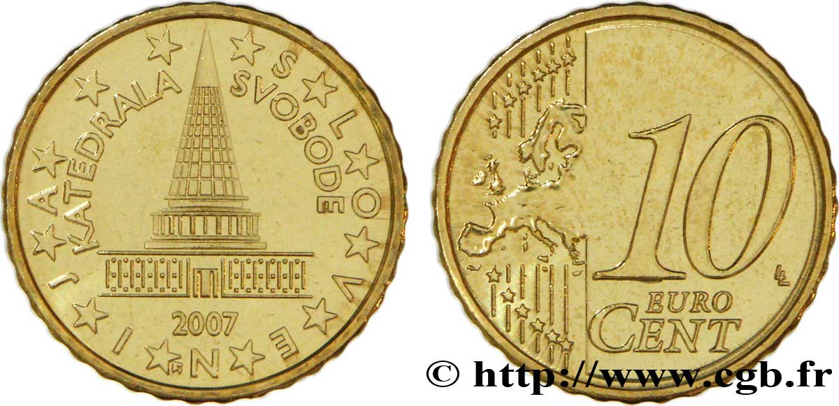 SLOVENIA 10 Cent PARLEMENT 2007 MS63