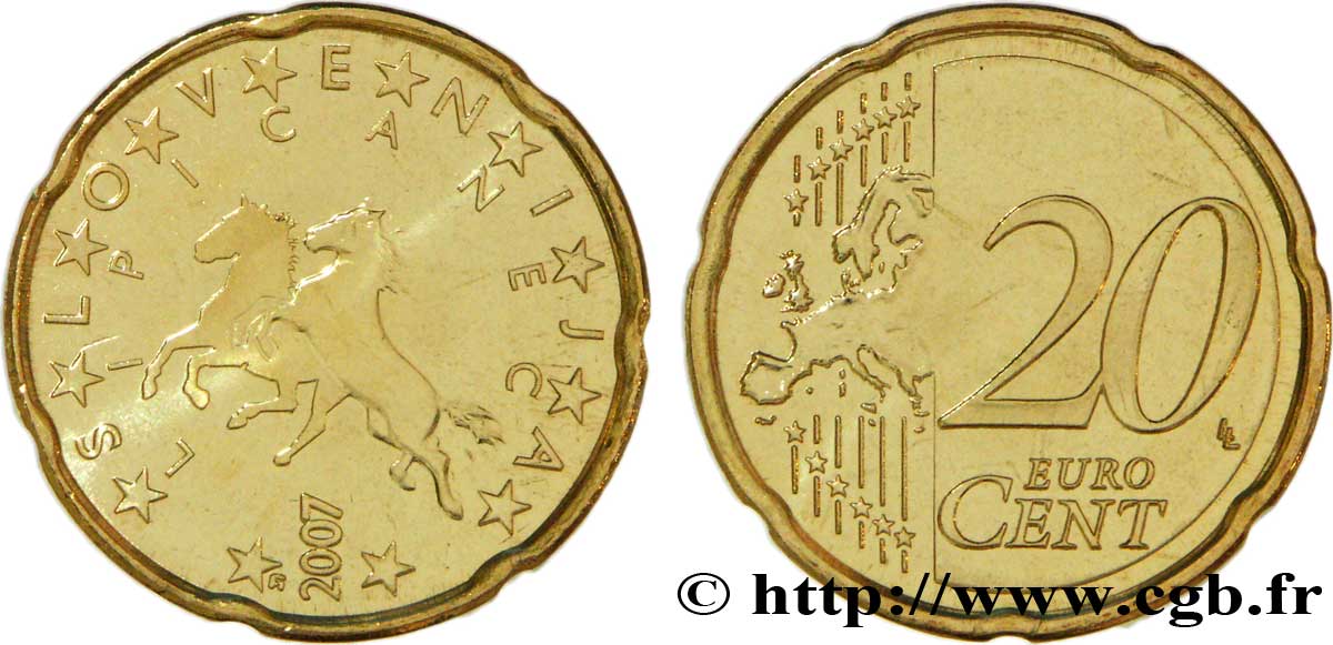 SLOVENIA 20 Cent CHEVAUX LIPPIZANS 2007 MS63
