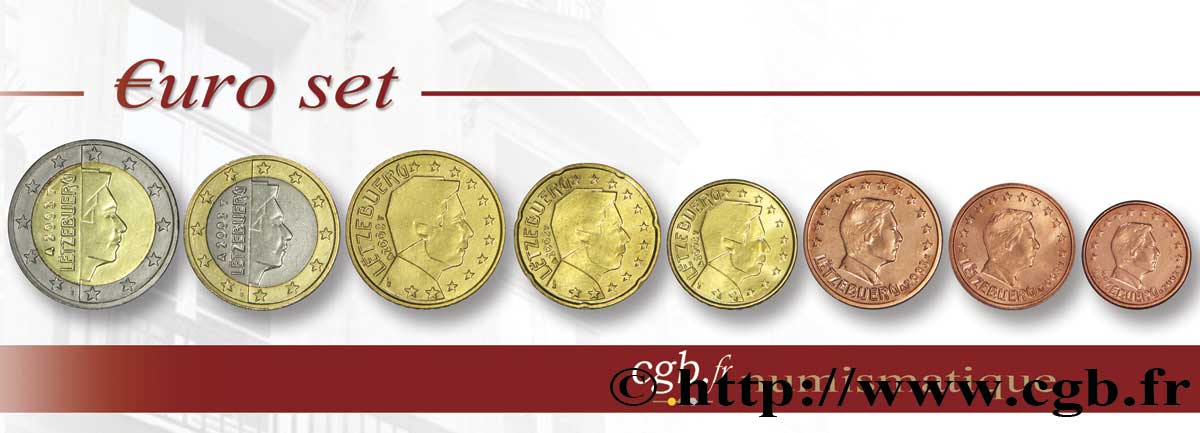 LUSSEMBURGO LOT DE 8 PIÈCES EURO (1 Cent - 2 Euro Grand-Duc Henri) 2003 MS