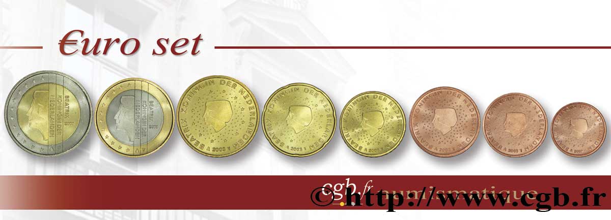 PAESI BASSI LOT DE 8 PIÈCES EURO (1 Cent - 2 Euro Beatrix) 2003 MS63