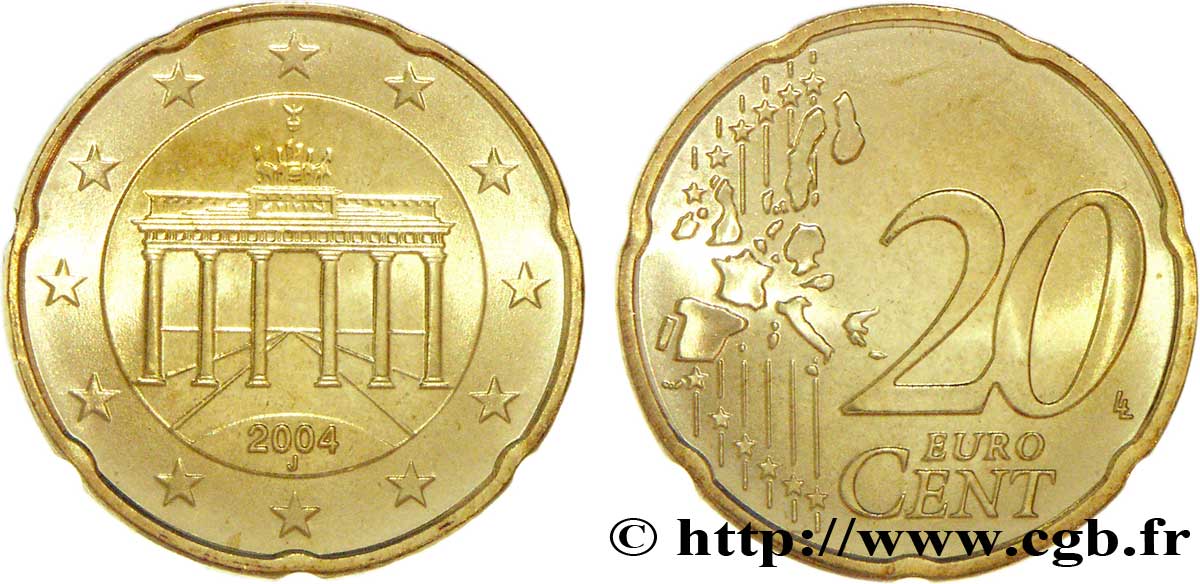 GERMANY 20 Cent PORTE DE BRANDEBOURG - Hambourg J 2004 MS63