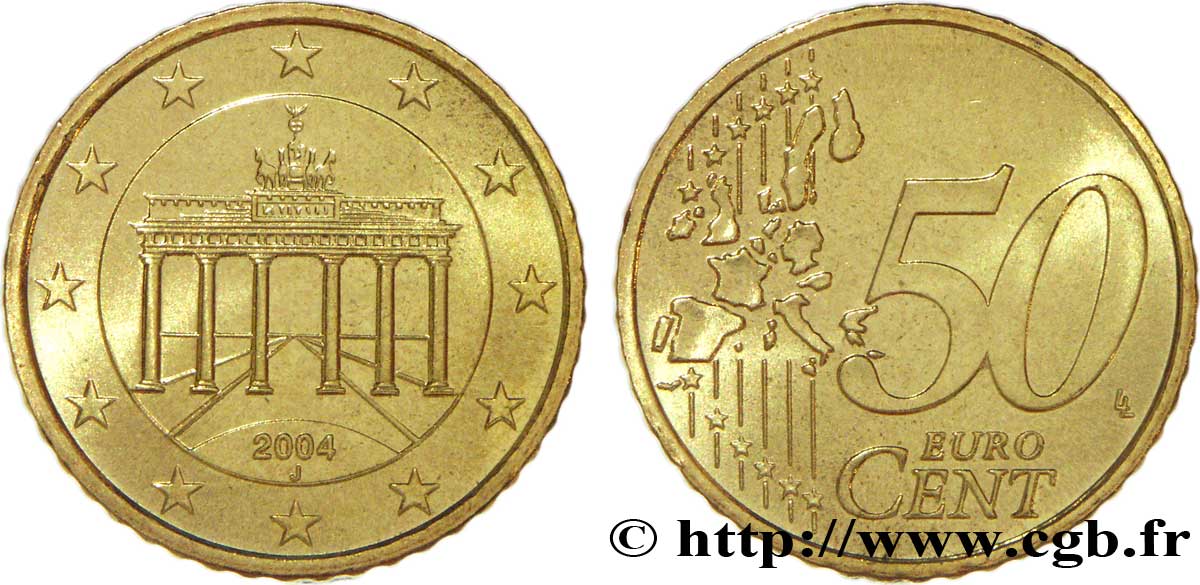 GERMANY 50 Cent PORTE DE BRANDEBOURG - Hambourg J 2004 MS63
