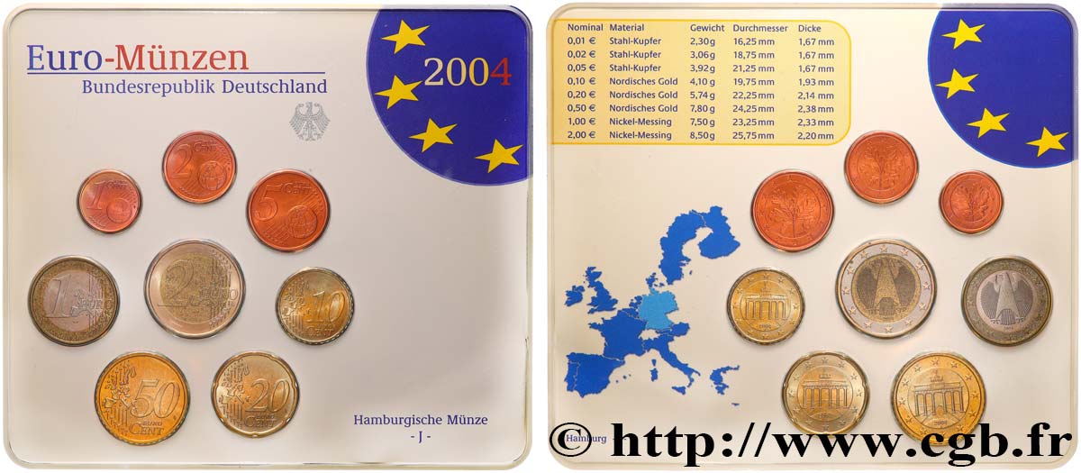 GERMANY SÉRIE Euro BRILLANT UNIVERSEL  - Hambourg J 2004 Brilliant Uncirculated