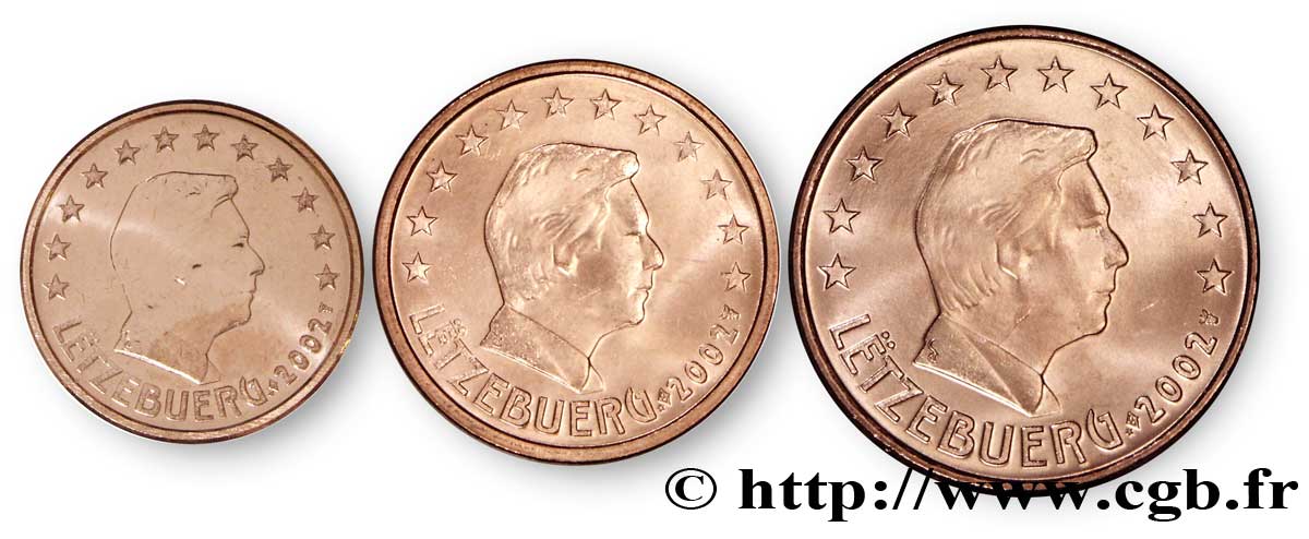 LUXEMBOURG LOT 1 Cent, 2 Cent, 5 Cent GRAND-DUC HENRI 2002 MS63