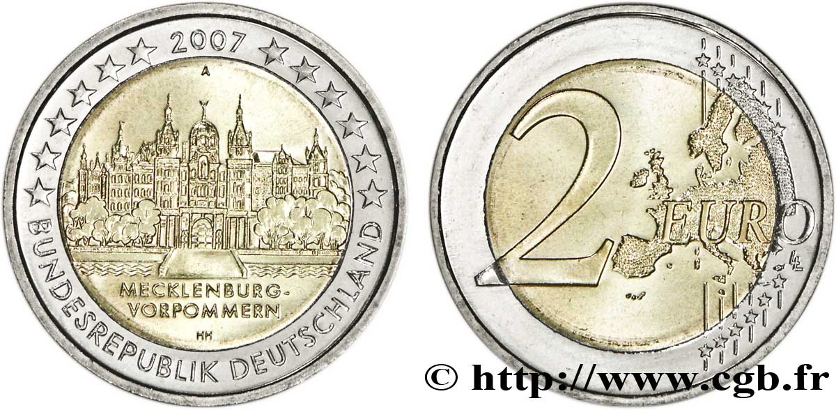 DEUTSCHLAND 2 Euro MECKLEMBOURG-POMÉRANIE - CHÂTEAU DE SCHWERIN - Berlin A 2007