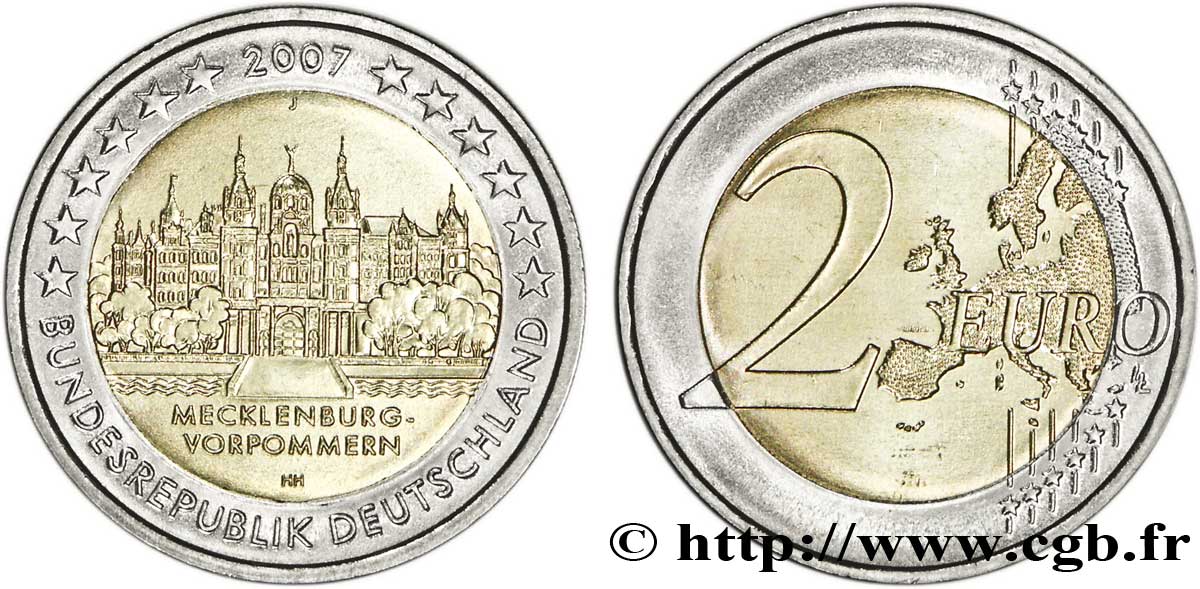 GERMANY 2 Euro MECKLEMBOURG-POMÉRANIE - CHÂTEAU DE SCHWERIN tranche A - Hambourg J 2007 MS63