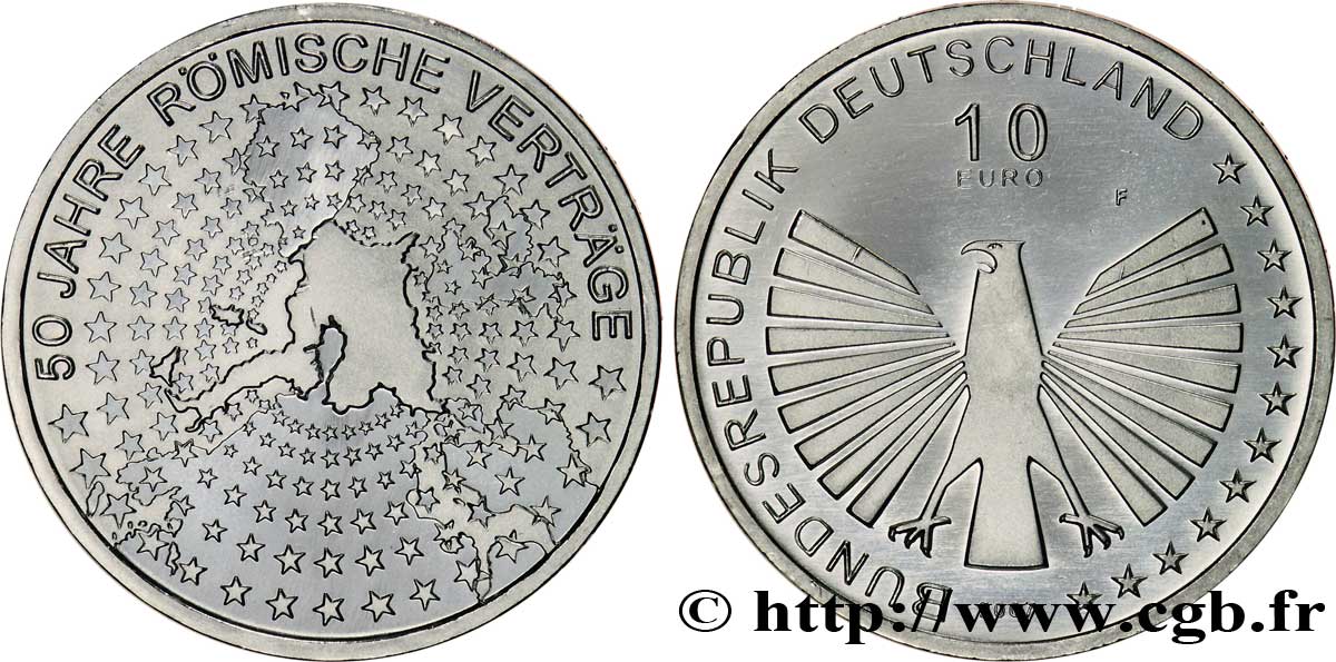 GERMANY 10 Euro CINQUANTENAIRE DU TRAITÉ DE ROME tranche B 2007 MS63