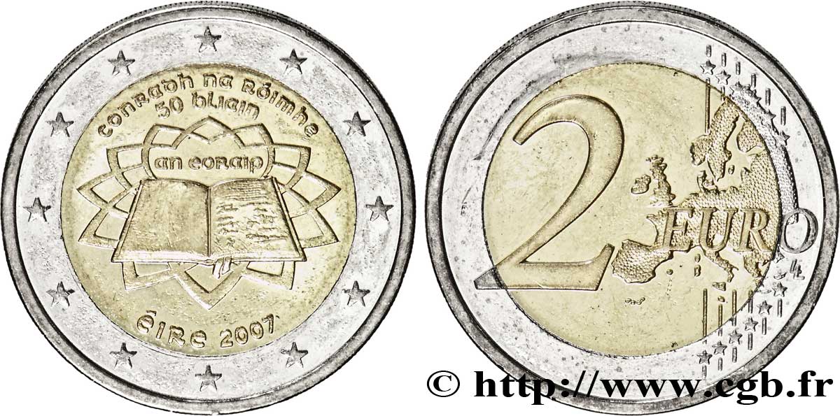 IRLANDA 2 Euro CINQUANTENAIRE DU TRAITÉ DE ROME tranche B 2007 MS63
