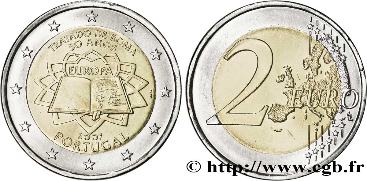 PORTOGALLO 2 Euro CINQUANTENAIRE DU TRAITÉ DE ROME tranche B 2007 MS63