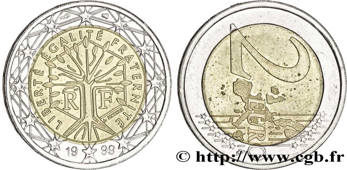 FRANCE 2 Euro ARBRE désaxée 1999 MS63