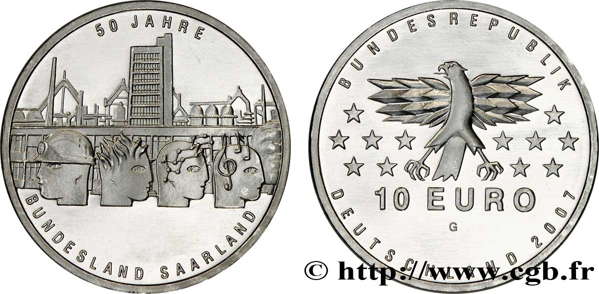 ALLEMAGNE 10 Euro 50ème ANNIVERSAIRE DU RATTACHEMENT DE LA SARRE À L ALLEMAGNE tranche A 2007 SPL63