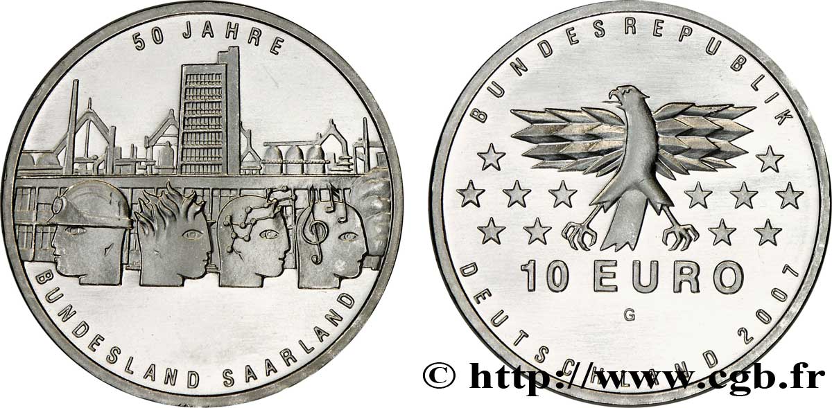GERMANIA 10 Euro 50e ANNIVERSAIRE DU RATTACHEMENT DE LA SARRE À L ALLEMAGNE  2007 MS