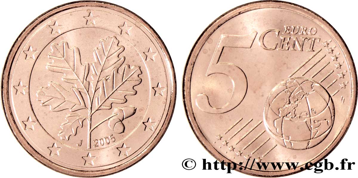 GERMANY 5 Cent RAMEAU DE CHÊNE - Hambourg J 2005 MS63