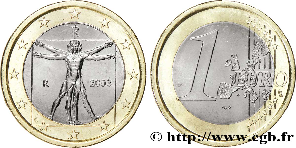 ITALIA 1 Euro LÉONARD DE VINCI 2003 MS63