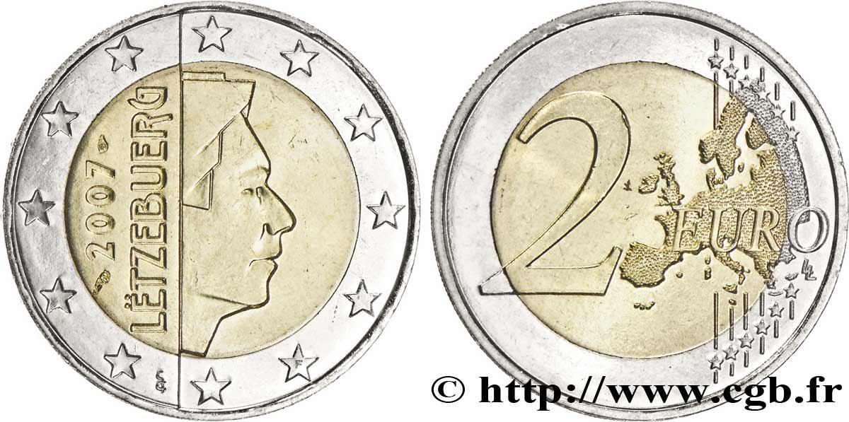 LUXEMBOURG 2 Euro GRAND DUC HENRI tranche A 2007 MS63