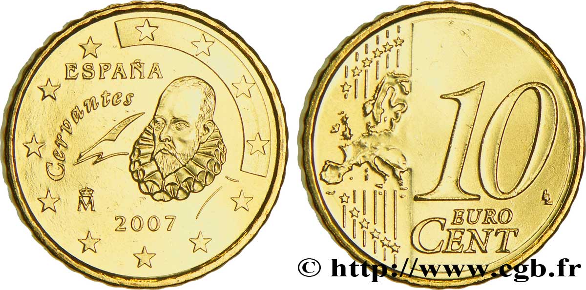 SPAIN 10 Cent CERVANTÈS 2007 MS63