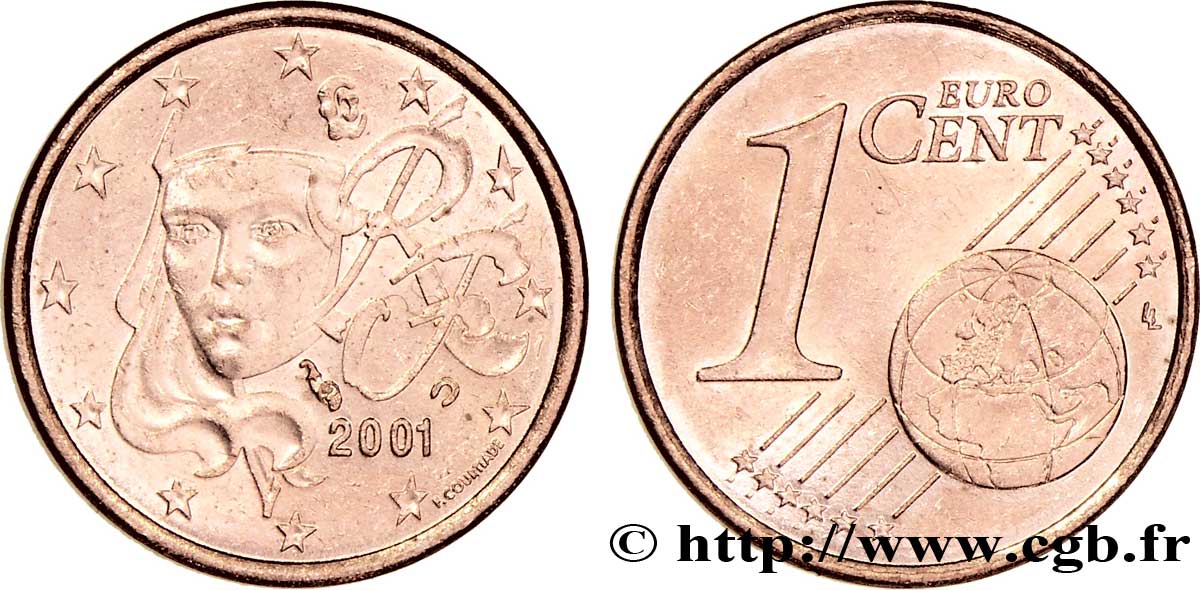FRANCE 1 Cent NOUVELLE MARIANNE 2001 MS63