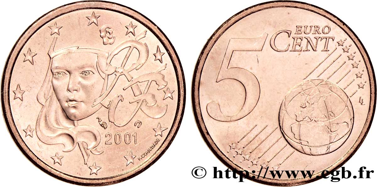 FRANCE 5 Cent NOUVELLE MARIANNE 2001 MS63