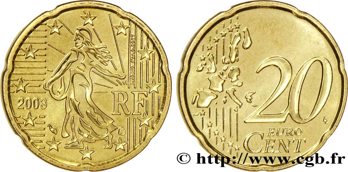 FRANCE 20 Cent NOUVELLE SEMEUSE 2003 MS64