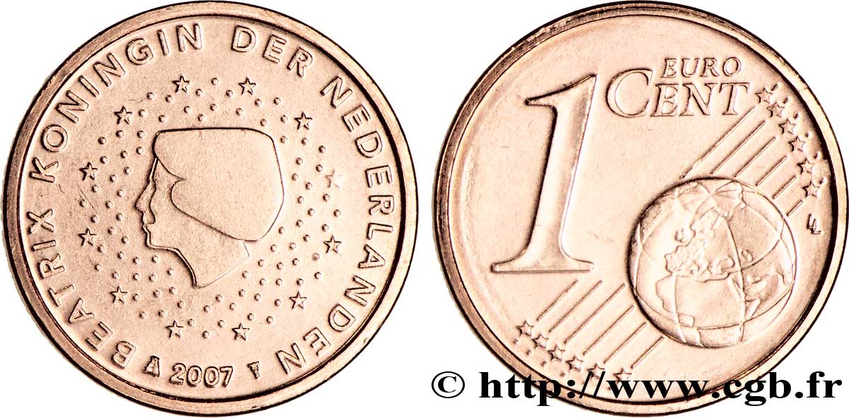 NETHERLANDS 1 Cent BEATRIX 2007 MS63
