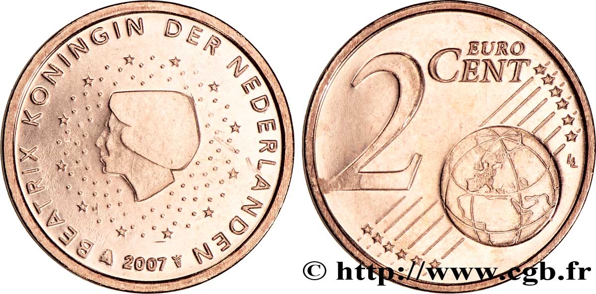 NETHERLANDS 2 Cent BEATRIX 2007 MS63