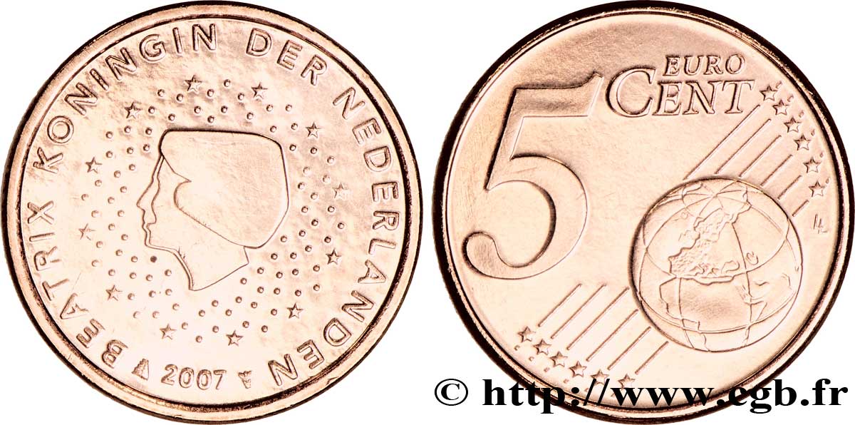 NETHERLANDS 5 Cent BEATRIX 2007 MS63