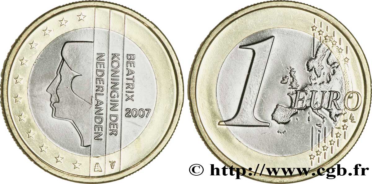 NETHERLANDS 1 Euro BEATRIX 2007 MS63