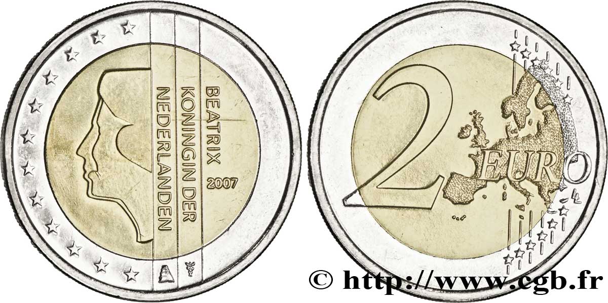 NETHERLANDS 2 Euro BEATRIX tranche A 2007 MS63