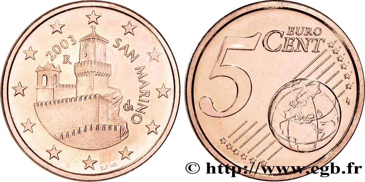 SAN MARINO 5 Cent GUAITA 2003 MS63