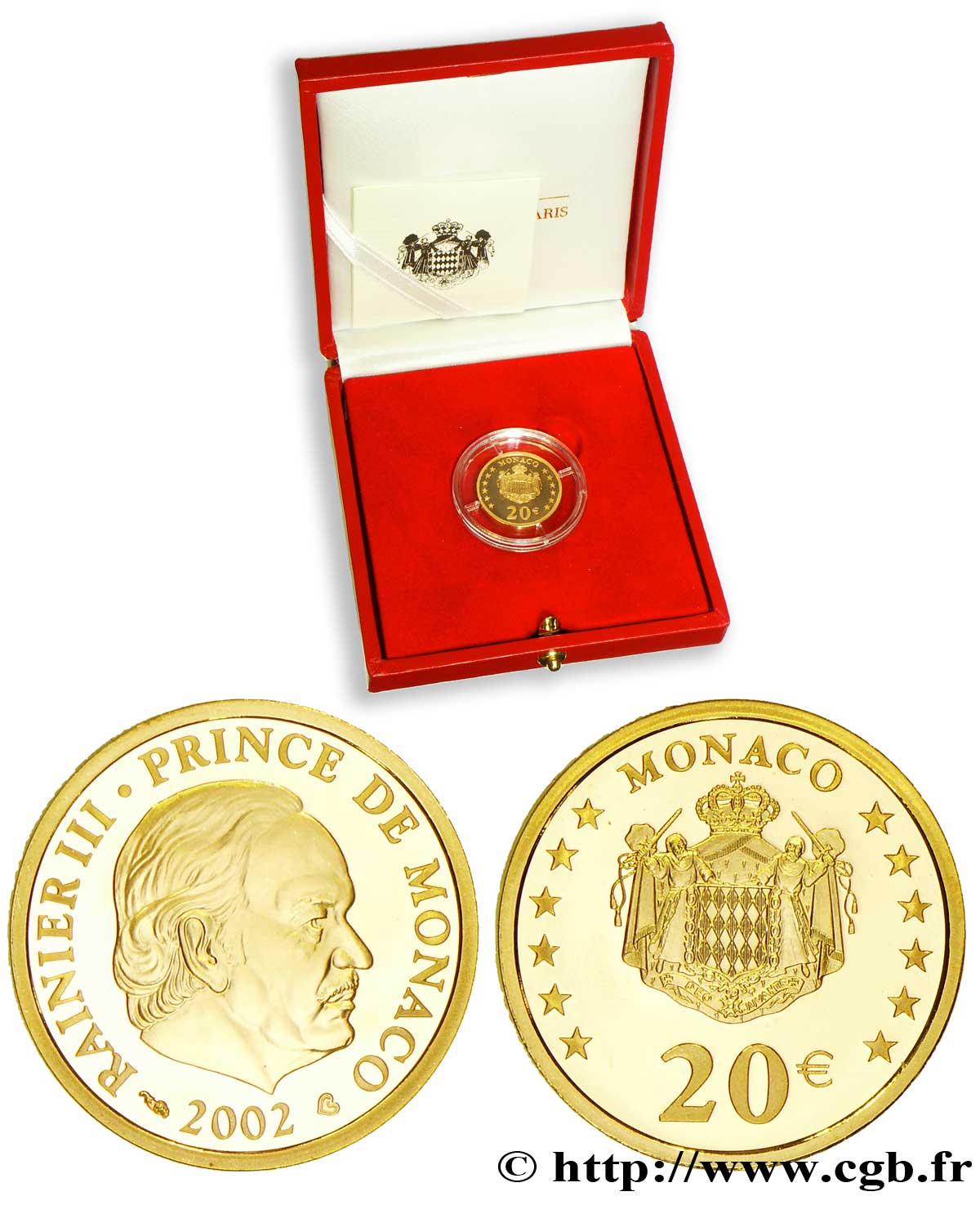 MONACO Belle Épreuve 20 Euro RAINIER III - PRINCE DE MONACO 2002 BE