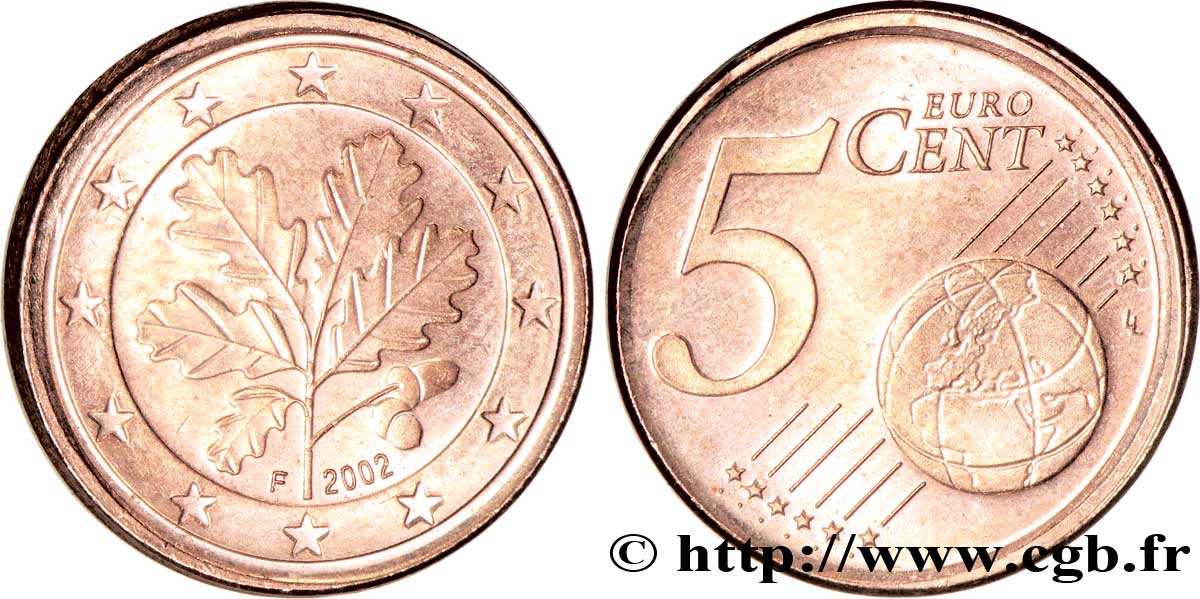 EUROPEAN CENTRAL BANK 5 Cent “glissé de frappe” 2002 MS63
