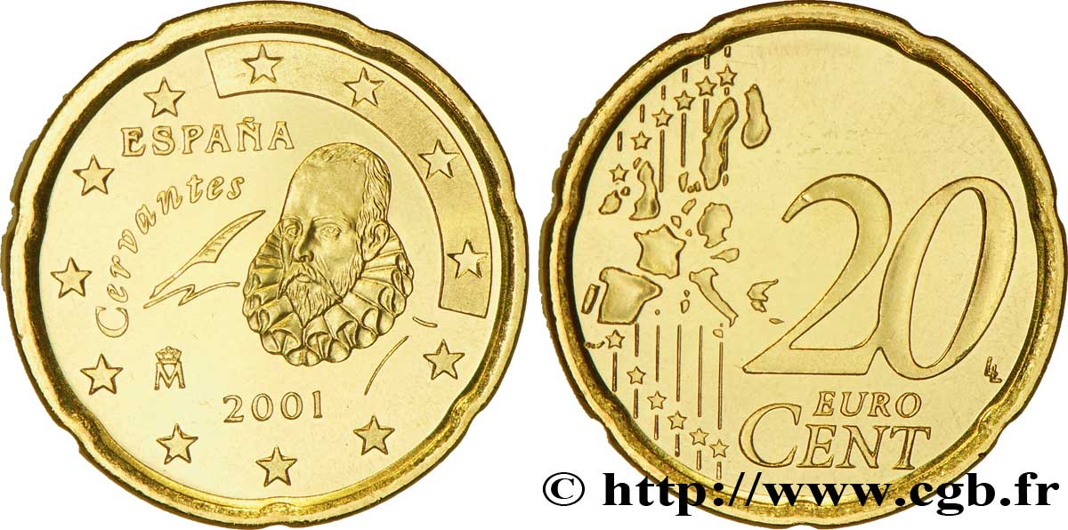 SPAIN 20 Cent CERVANTÈS 2001 MS63