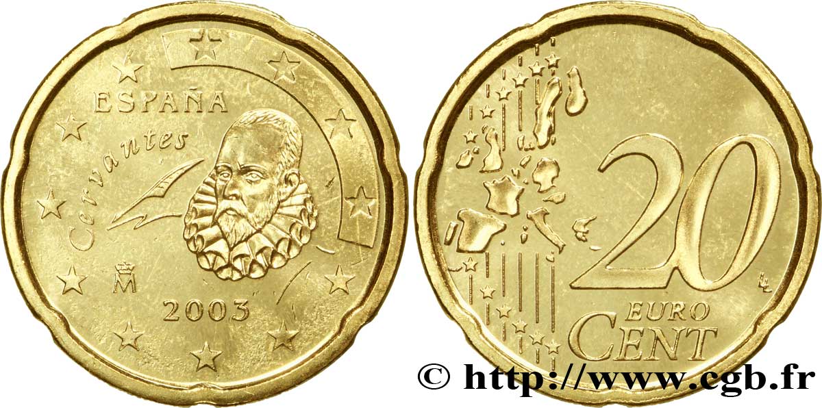 SPAGNA 20 Cent CERVANTÈS 2003 MS63
